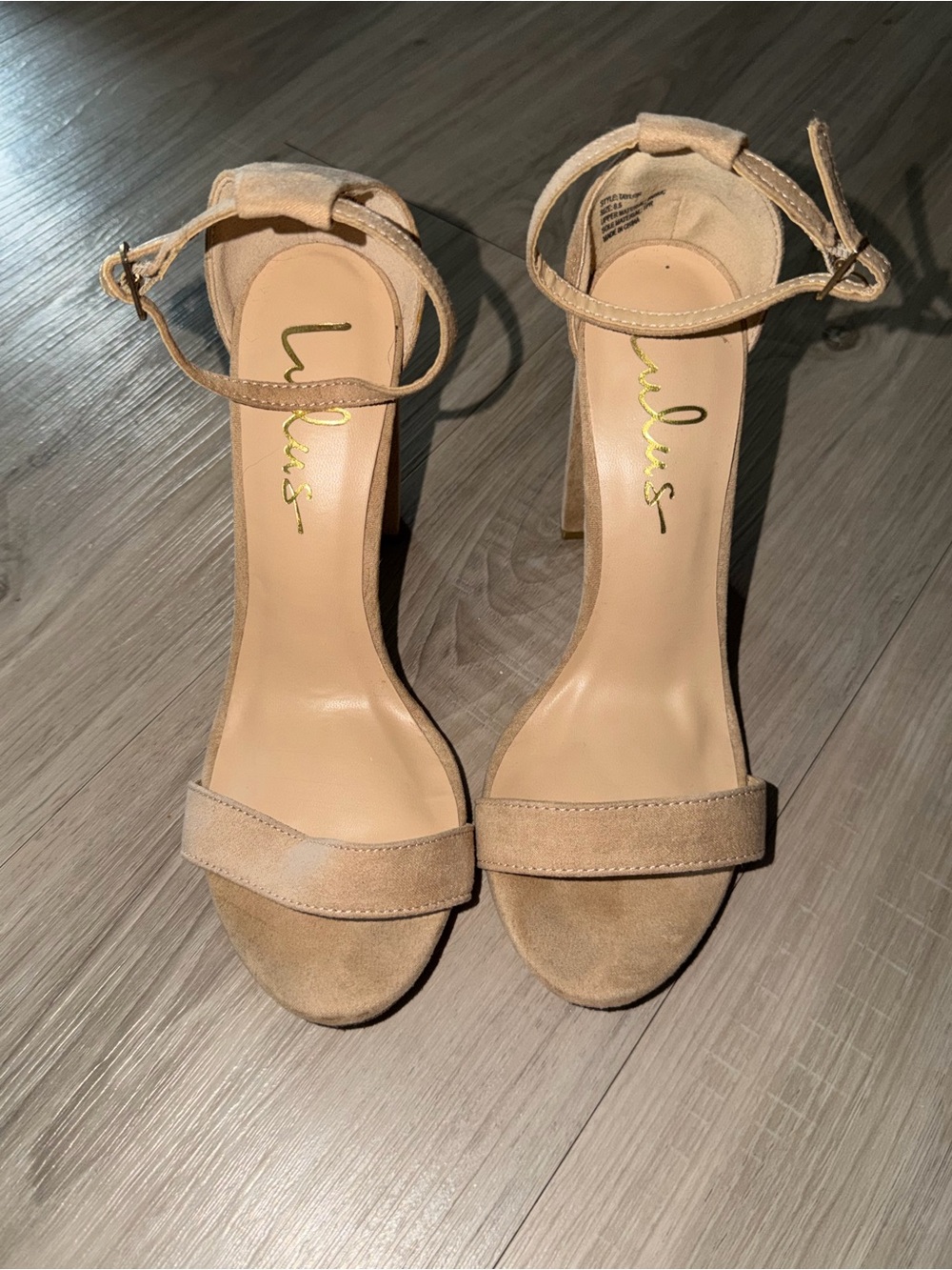 Lulu's Nude Suede Ankle-Strap Block Heels